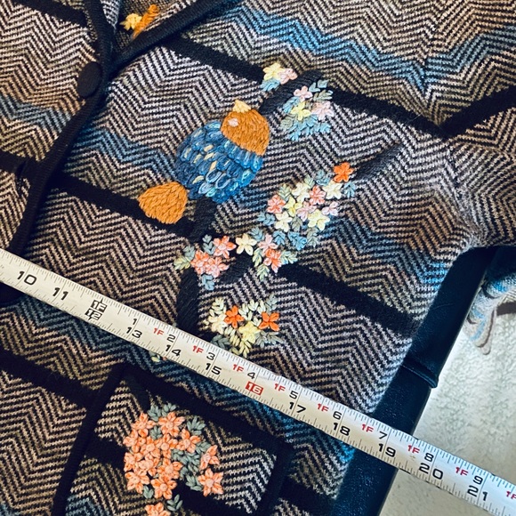 Moth Anthropologie Hand Embroidered Merino Wool Long Sleeve Jacket - Picture 7 of 12